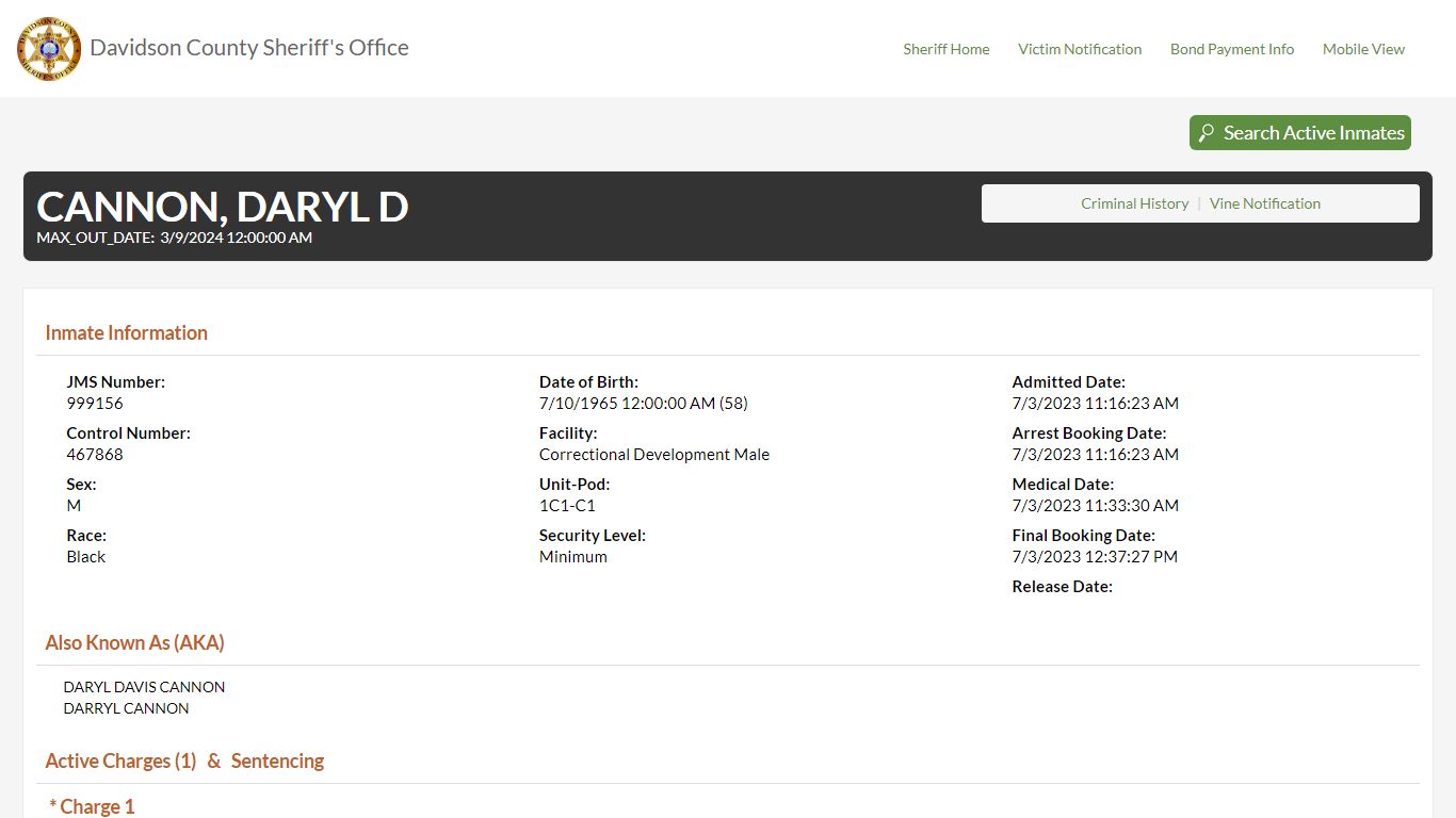 Davidson County Sheriff - Active Inmate Search
